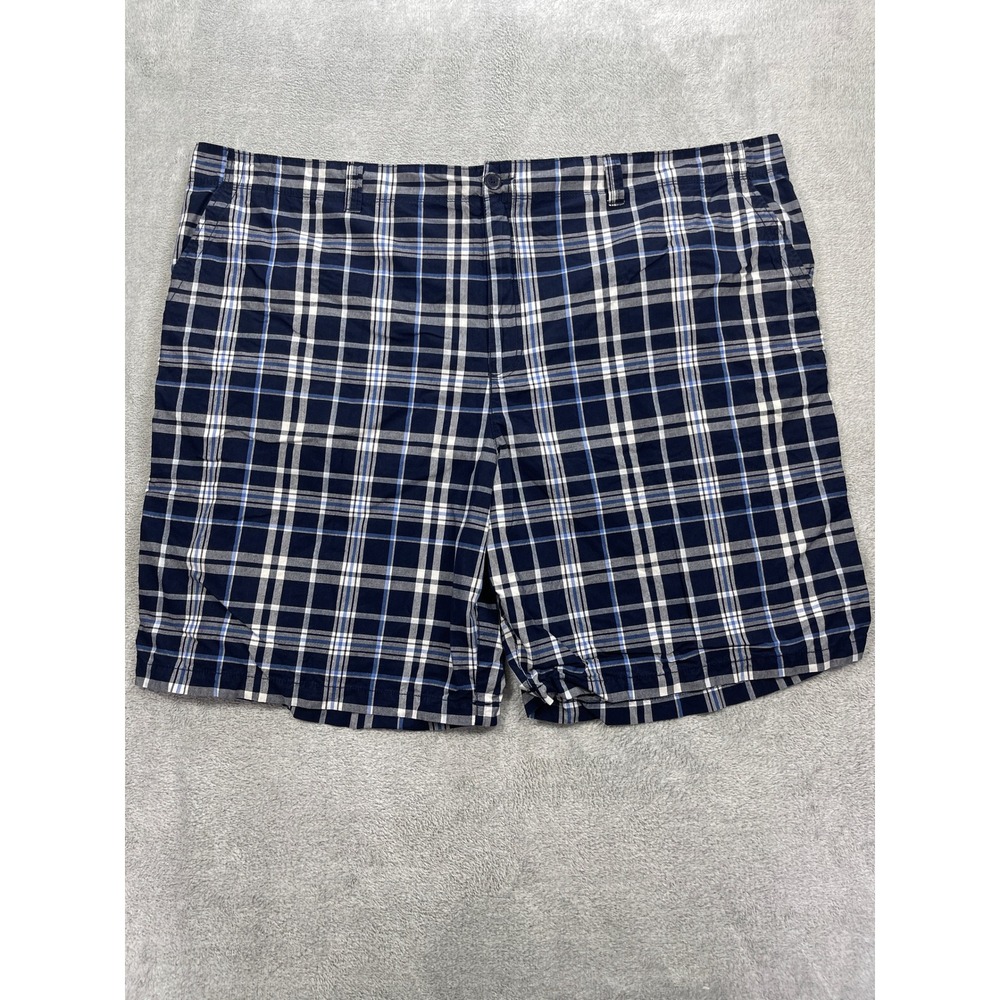 True Nation Shorts Men 56 Blue Plaid Flat Front Casual 100% Cotton